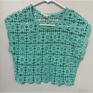 Self Esteem Green Flower Embellished Crochet Tee Fairycore L Sleeveless